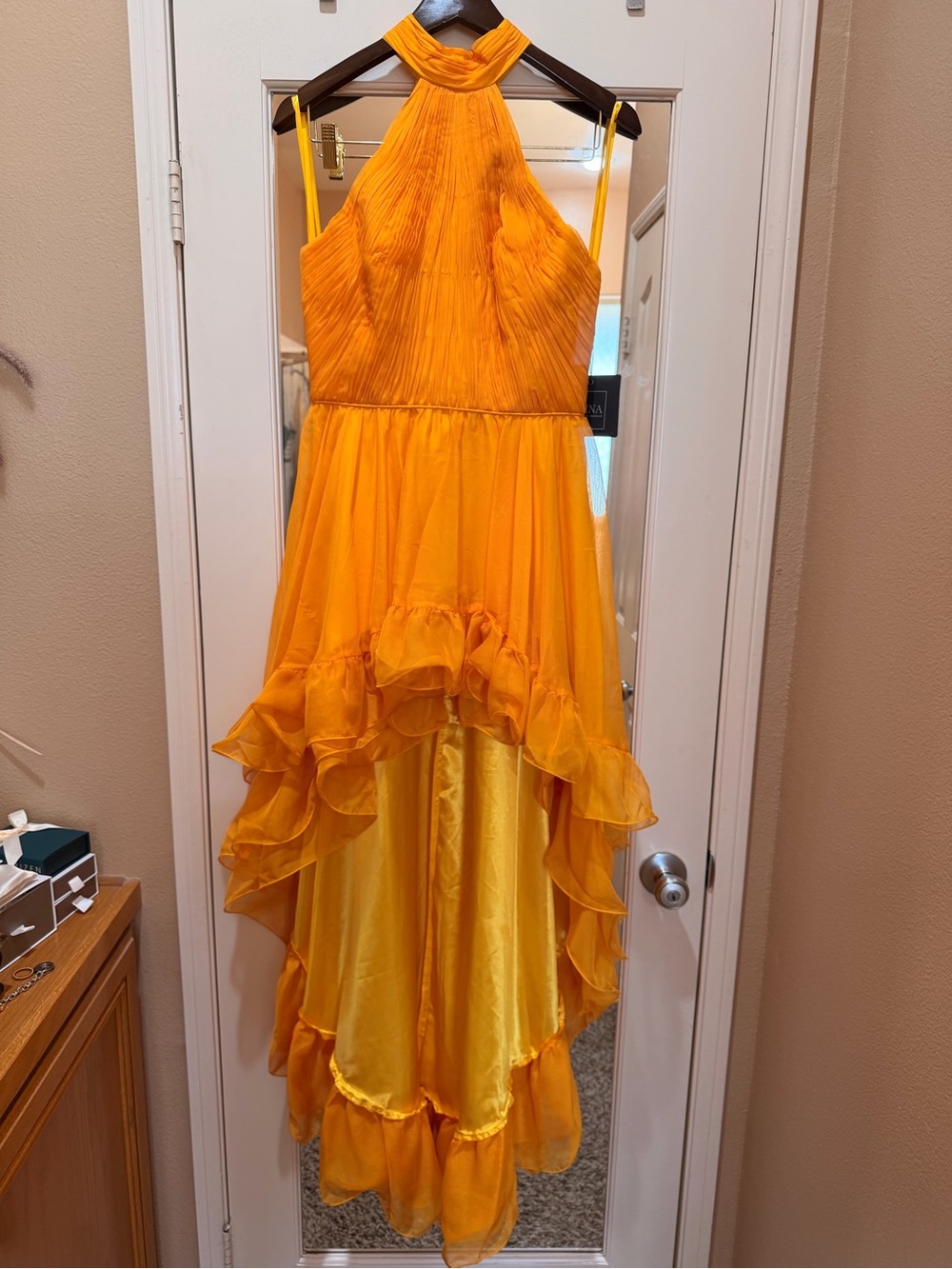 High-Low Halter Ruffle Evening Dress in Bright Yellow